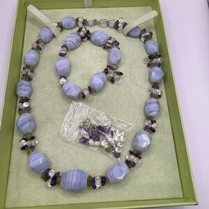 Ross-Simons Gemstone Necklace & Bracelet Set Chalcedony Amethyst Peridot